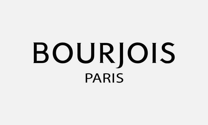 BOURJOIS Paris – černé logo na světle šedém pozadí