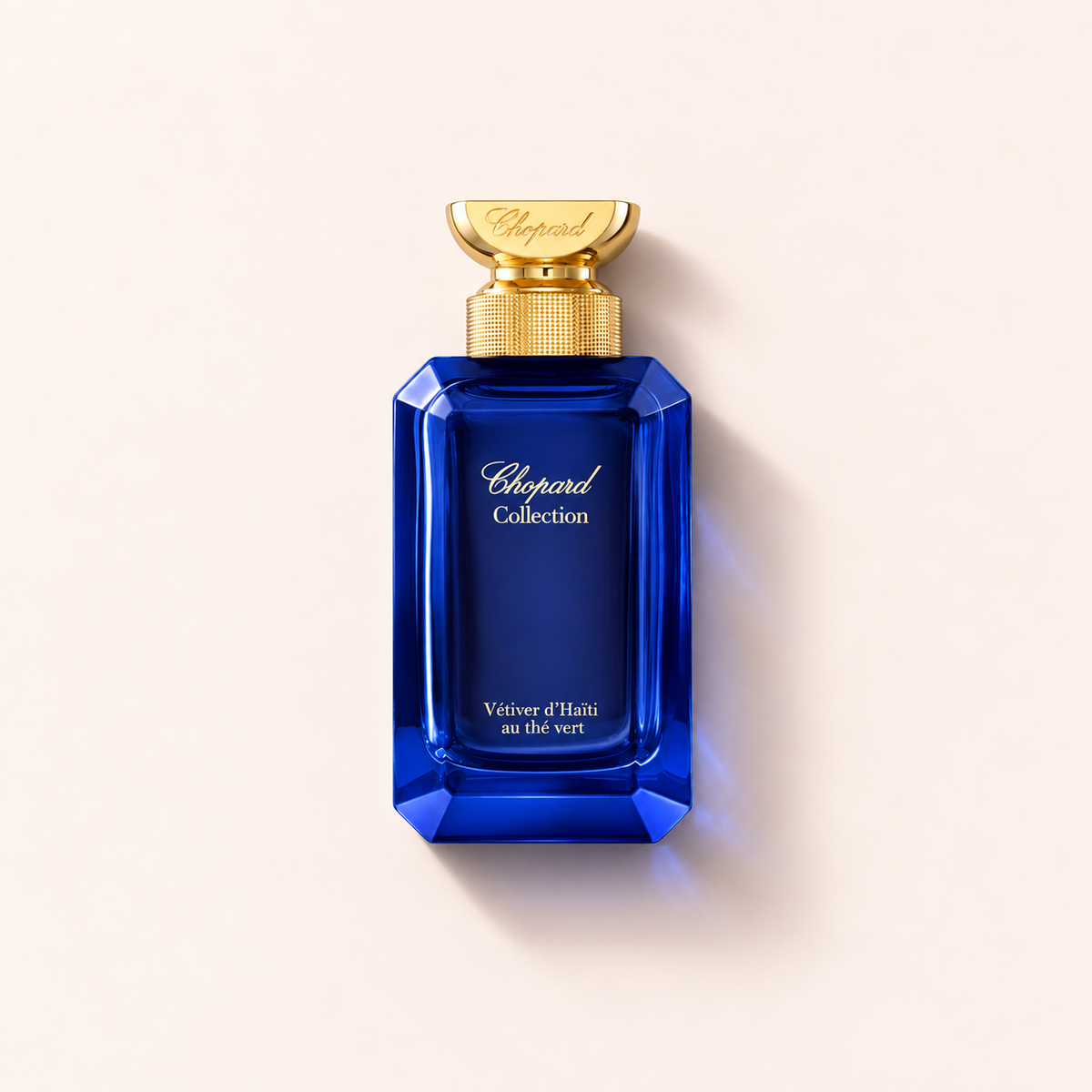 Modrý flakon Chopard Collection Vetiver d’Haïti au Thé Vert EDP 100 ml se zlatým uzávěrem – MrRizz