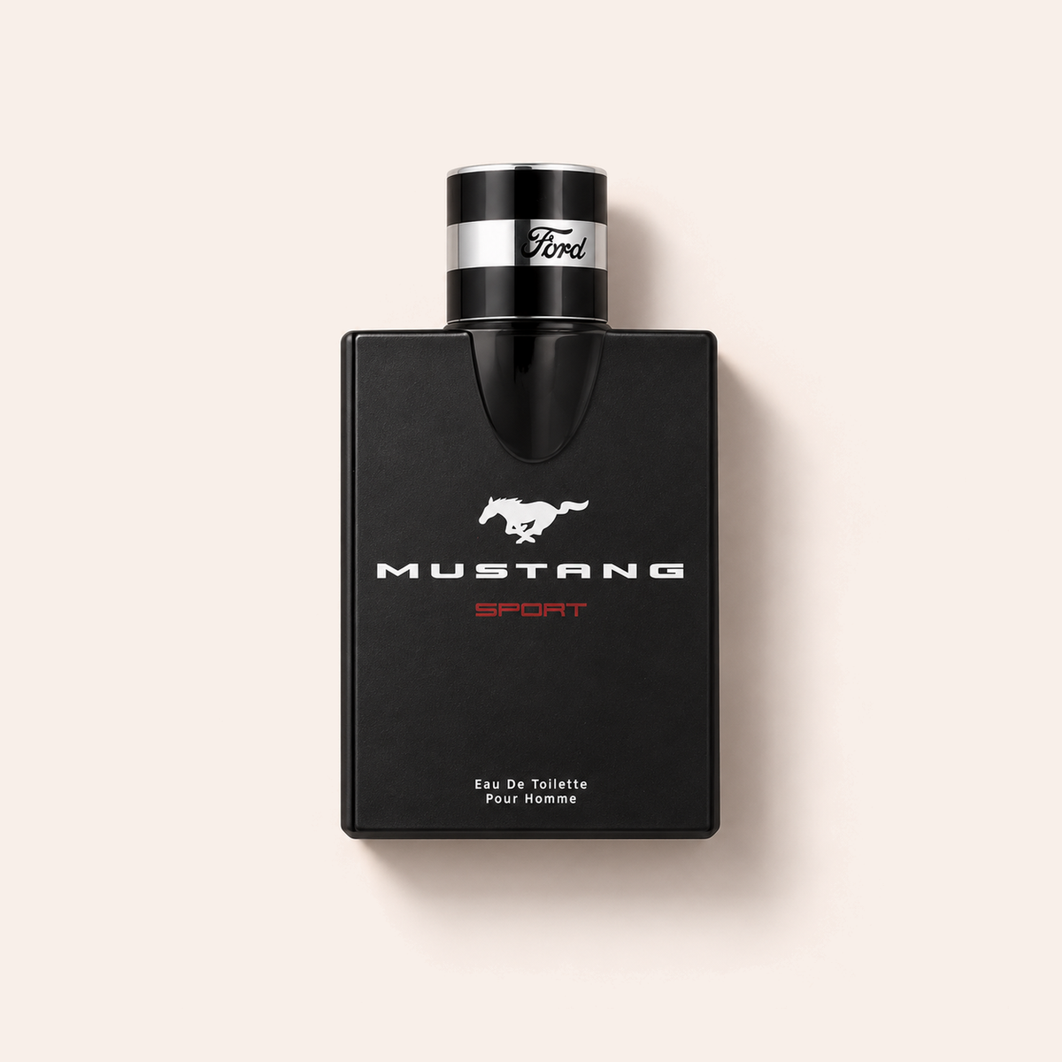 Ford Mustang Sport EDT 100 ml, černý flakon na světlém pozadí – MrRizz