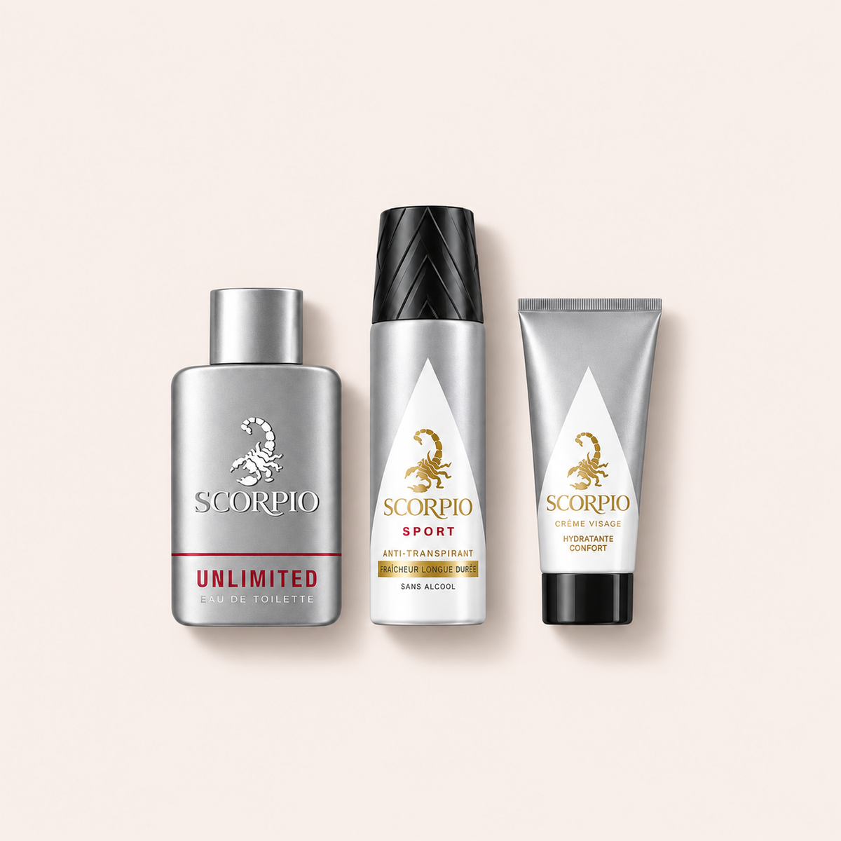 Scorpio Unlimited Anniversary Edition dárková sada 75 ml + 150 ml + 50 ml – titulní produktová fotografie – MrRizz
