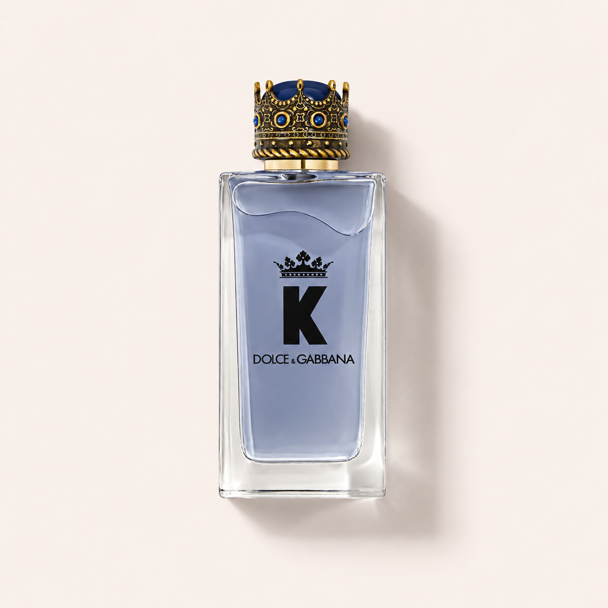Dolce&Gabbana K EDT 150 ml v průhledném flakonu s modrou náplní a zlatým uzávěrem ve tvaru koruny – MrRizz