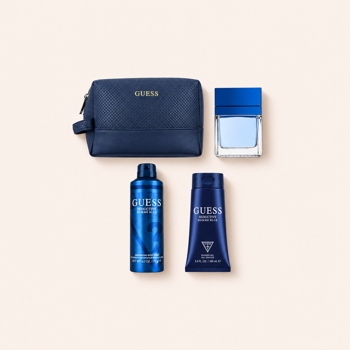 GUESS Seductive Homme Blue dárková sada EDT 100 ml + sprchový gel 100 ml + deodorant 170 g + pouzdro – MrRizz