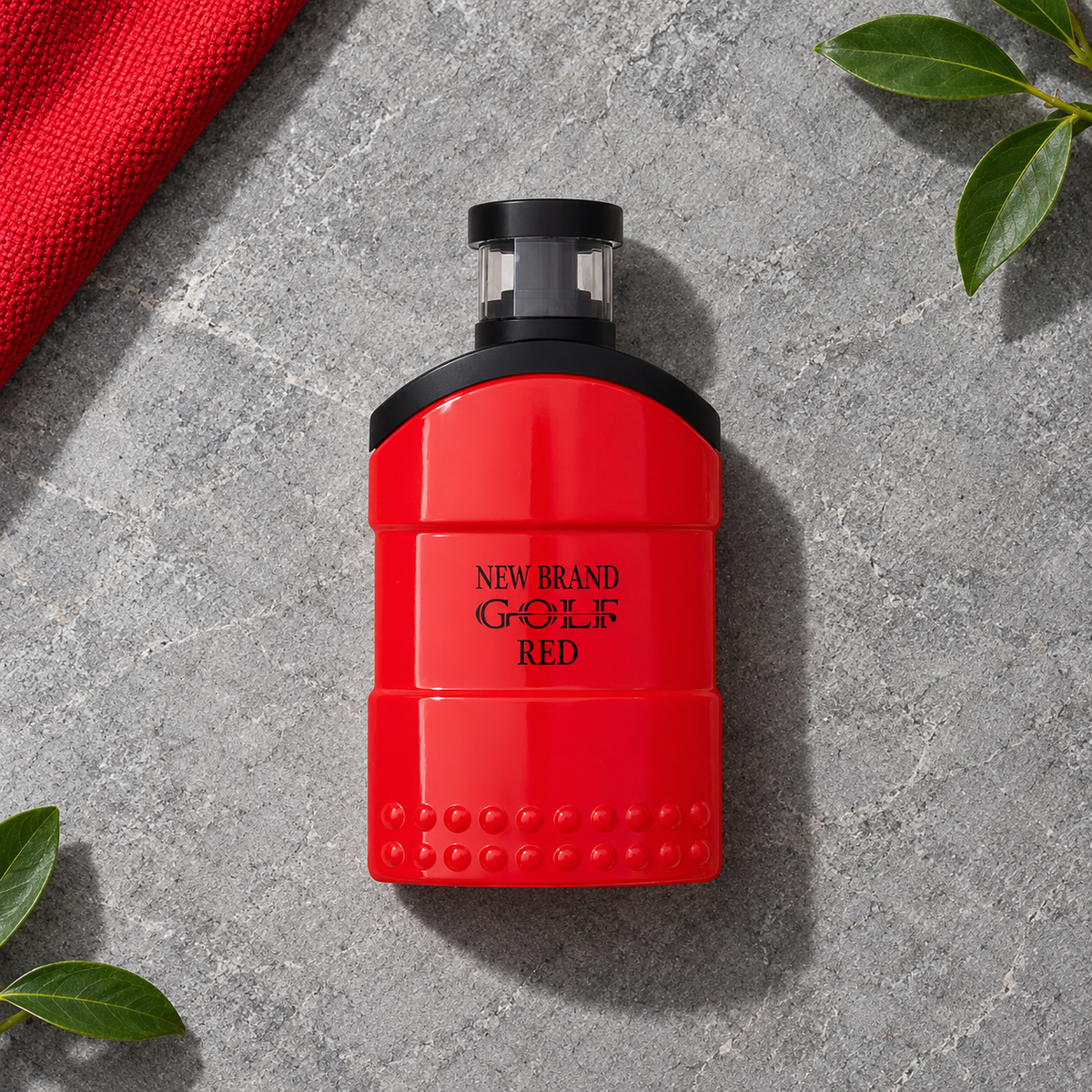 New Brand Parfums Golf Red 100 ml – parfém v prostředí, pohled shora s bočním stínem