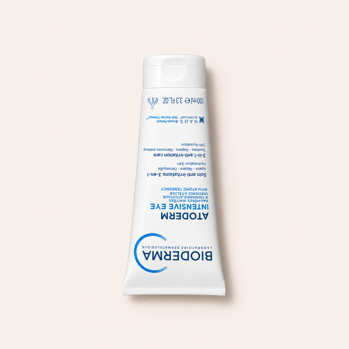 Oční krém BIODERMA Atoderm Intensive Eye 100 ml na béžovém pozadí – MrRizz