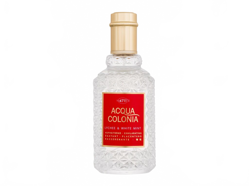 Flakon 4711 Acqua Colonia Lychee & White Mint Kolínská voda 50 ml na béžovém pozadí – MrRizz