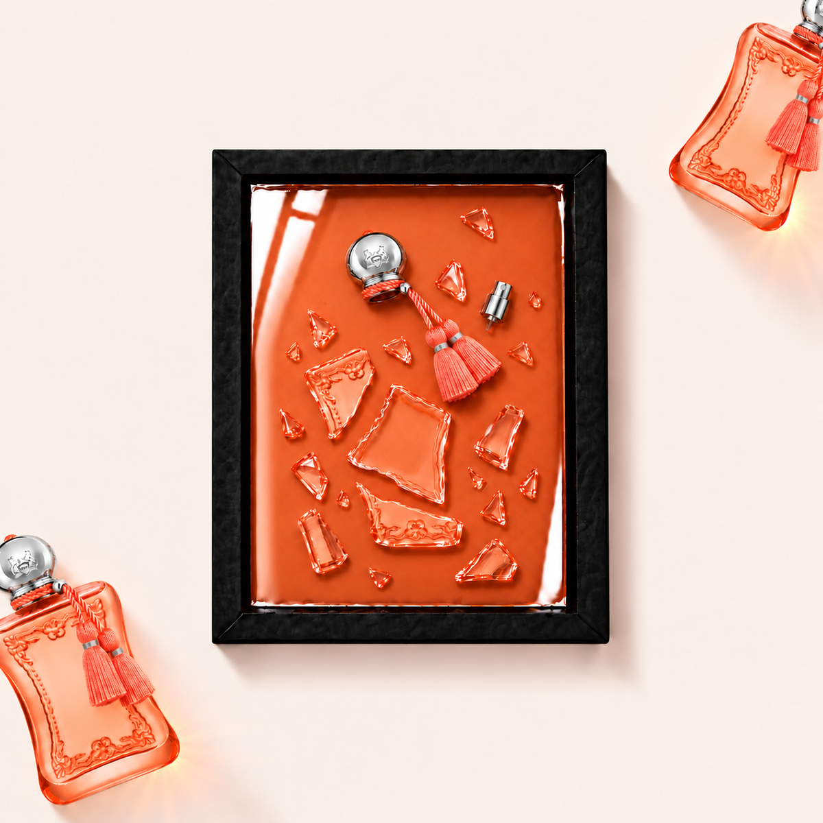 Parfemovy obraz Parfums de Marly Athénaïs v cernem ramu - ilustracni fotografie