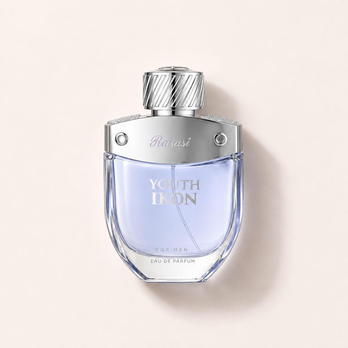 Flakon parfémované vody Rasasi Youth Ikon 100 ml na světlém pozadí – MrRizz