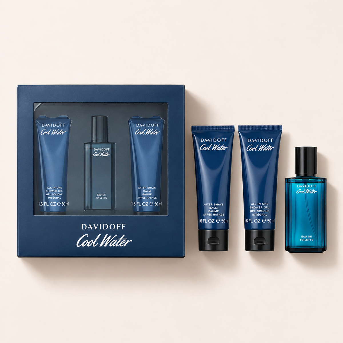 Davidoff Cool Water Men – dárková sada EDT 40 ml, sprchový gel 50 ml a balzám po holení 50 ml – MrRizz